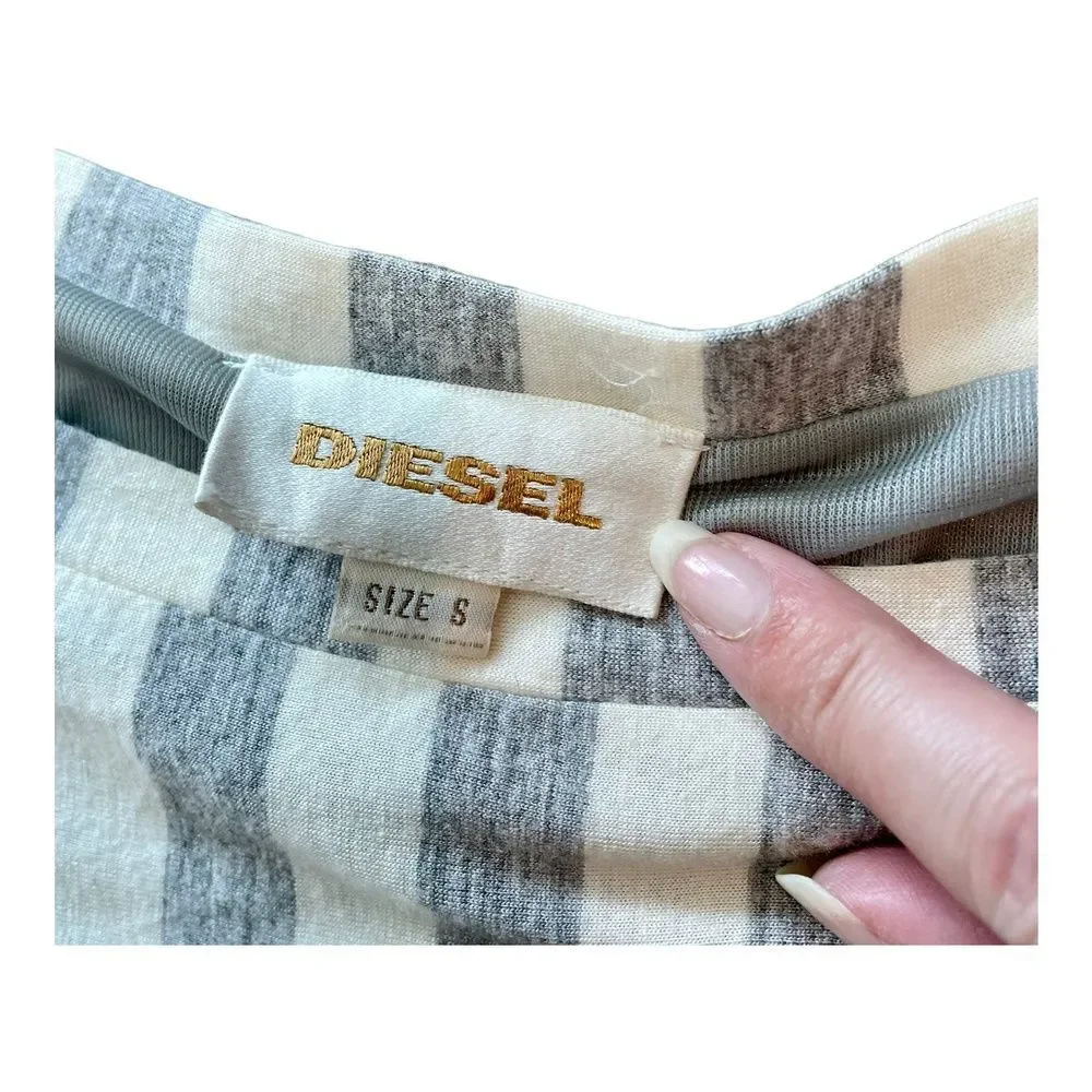 Diesel Gray White Stripe Mini Dress Tunic 3/4 Raglan Sleeve Bubble Hem S